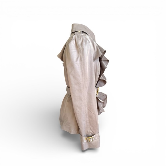 NWOT Elevenses Beige Ruffle Trench Coat with Gold Accents - Picture 3 of 11
